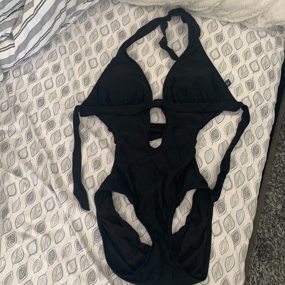 One piece all black bathing suit VM